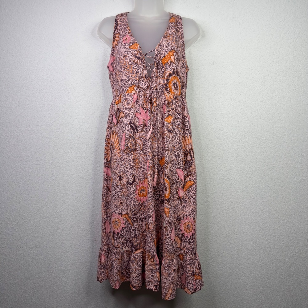 Madewell Dress Womens 4 Pink Floral Batik Sleeveless Lace Romantic Cottage Boho‎